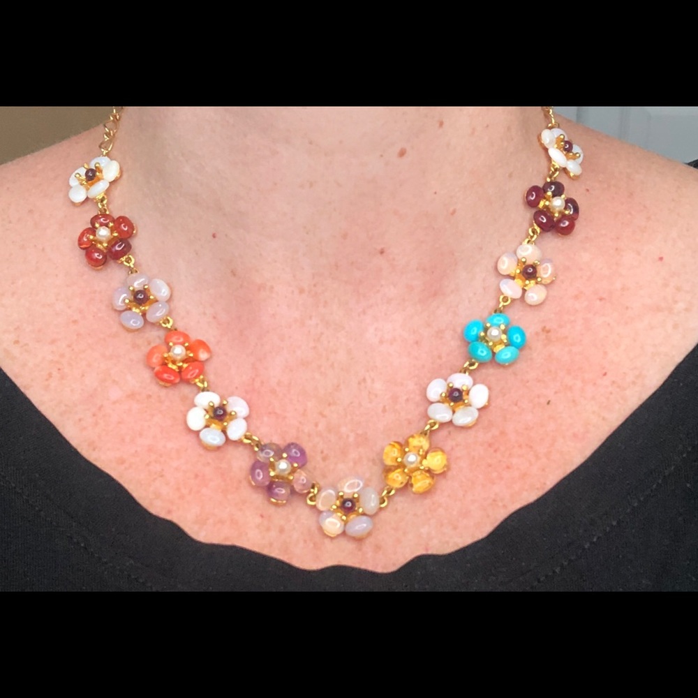 Genuine Gemstone 24k-Gold-Plated Multi Flower Necklace 😍🌸